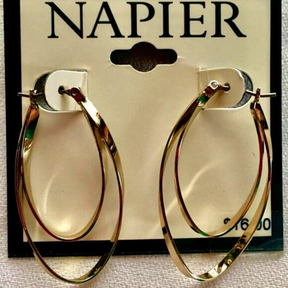 Napier Jewelry - NAPIER Mod/Contemporary Gold Twist Oblong Double Hoop Earrings**NEW!